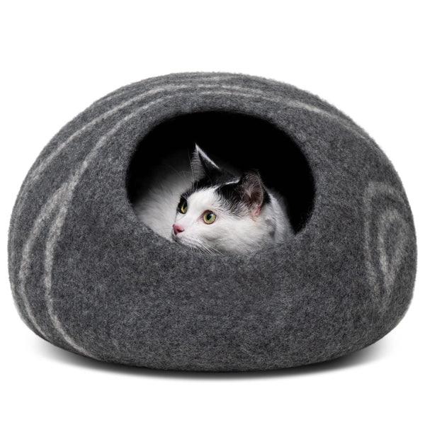 Premium Felt Cat Bed Cave - Handmade 100% Merino Wool Bed for Cats and Kittens