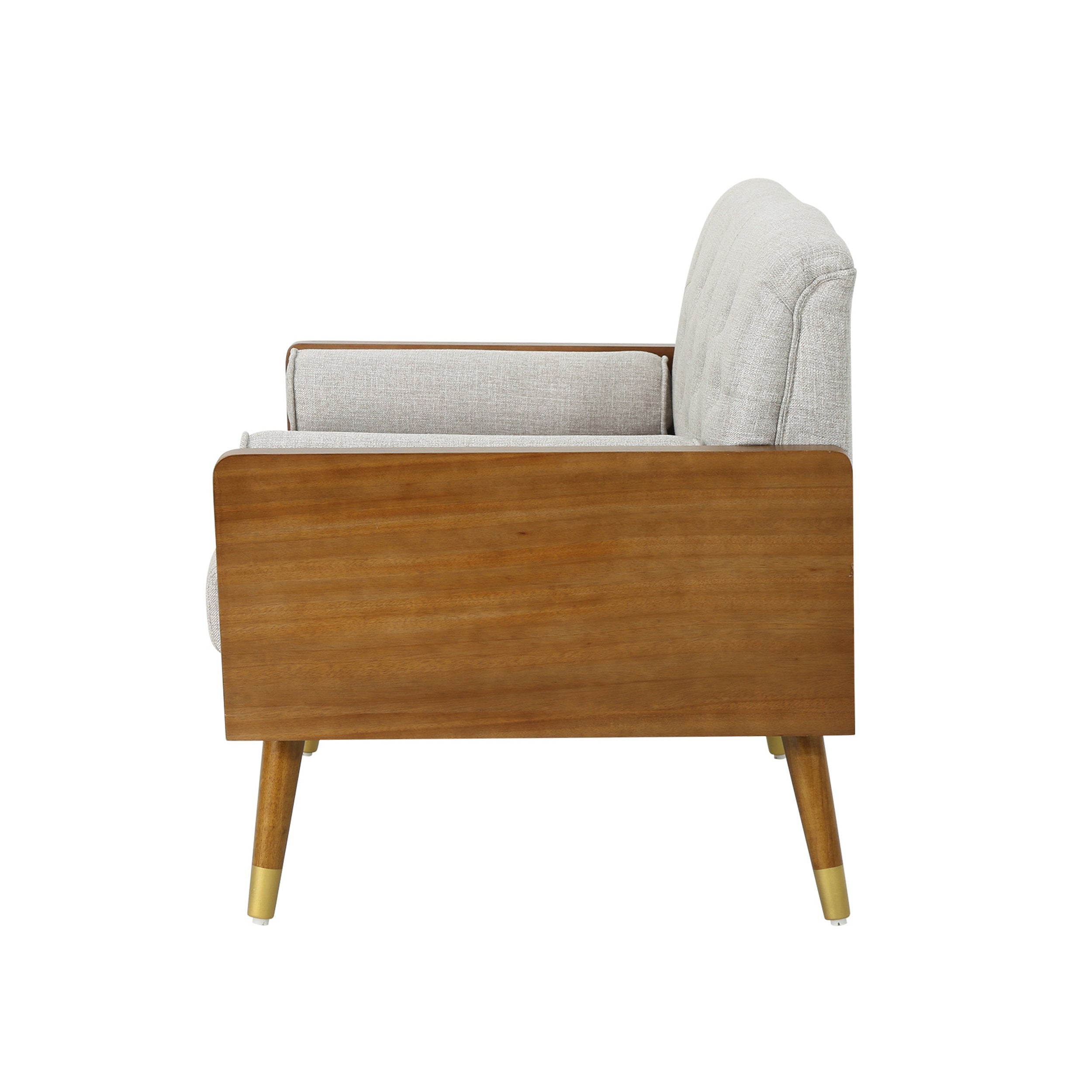 Greta Mid Century Modern Fabric Club Chair, Beige, Dark Walnut