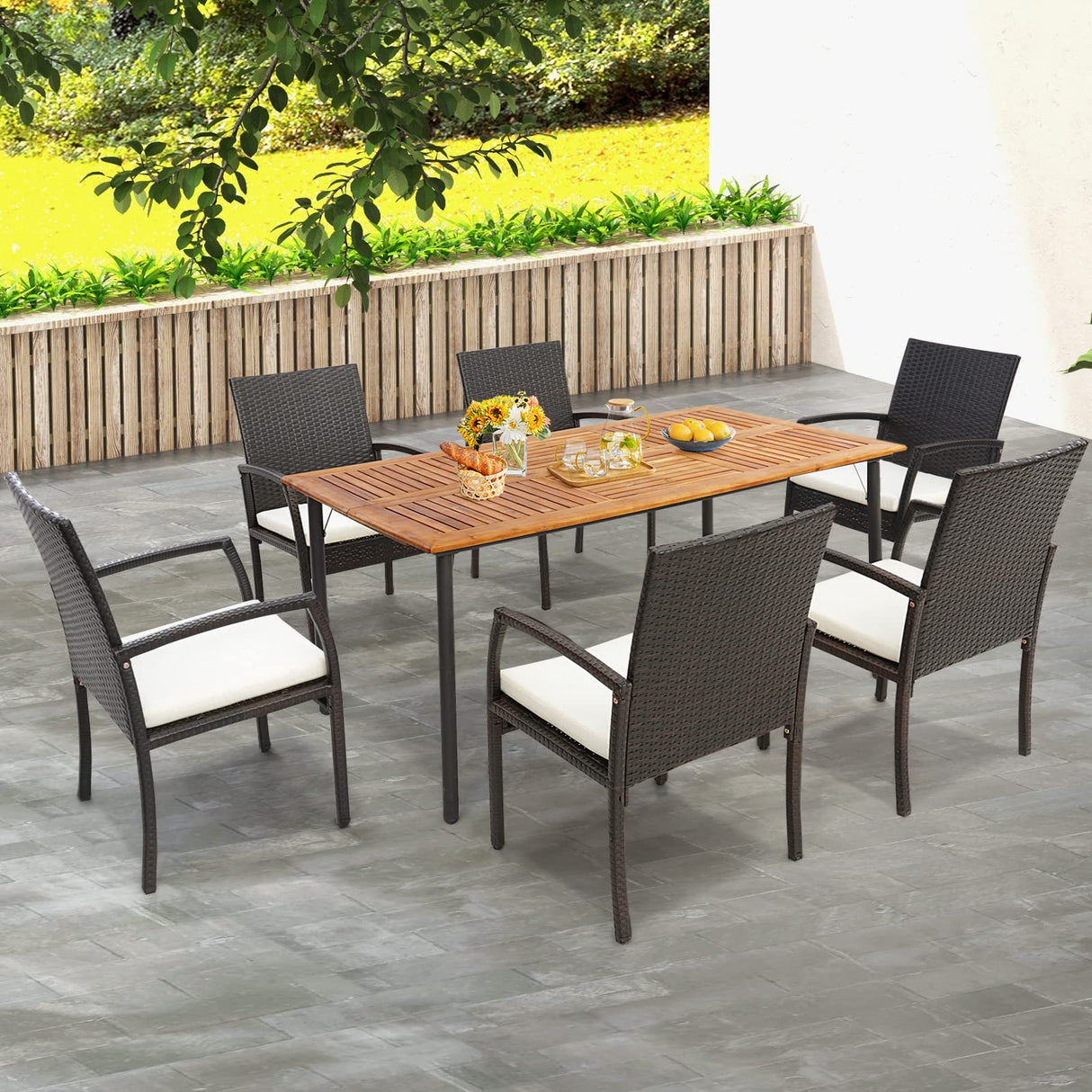 Patio Acacia Wood Dining Table for 6 Persons