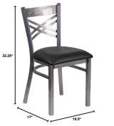 2 Pack HERCULES Series Clear Coated ''X'' Back Metal Restaurant Chair - Black Vinyl Seat