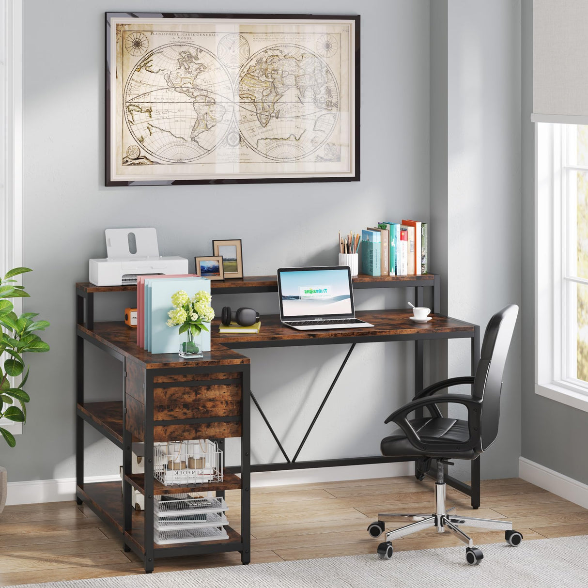 Reversible L Shaped Desk with Drawer