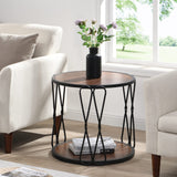 Color Variation End Table-Wood Frame Side Table Round Coffee