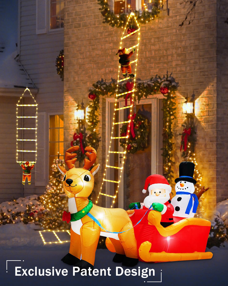 LED Christmas Lights - 10ft Christmas Decorative Ladder Lights with Santa Claus