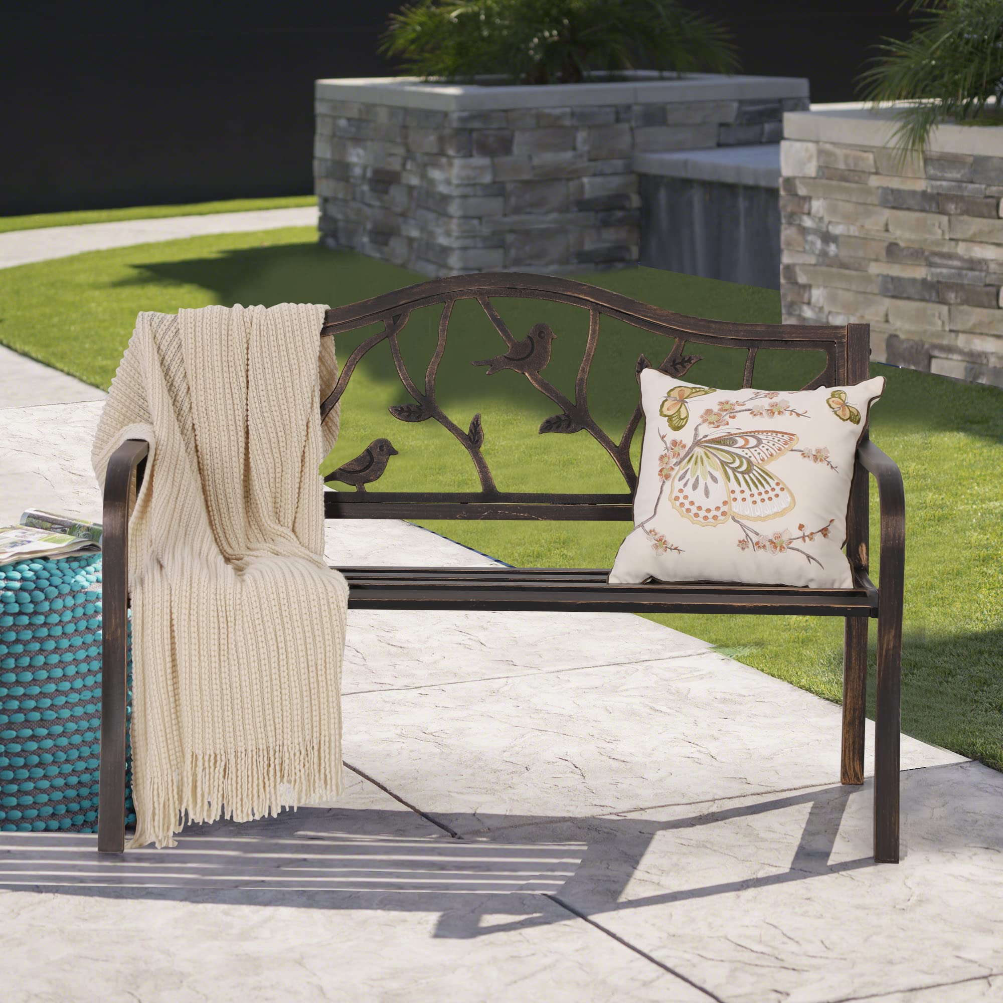 Outdoor Garden Park Bench Patio , Bench with Backrest and Armrests