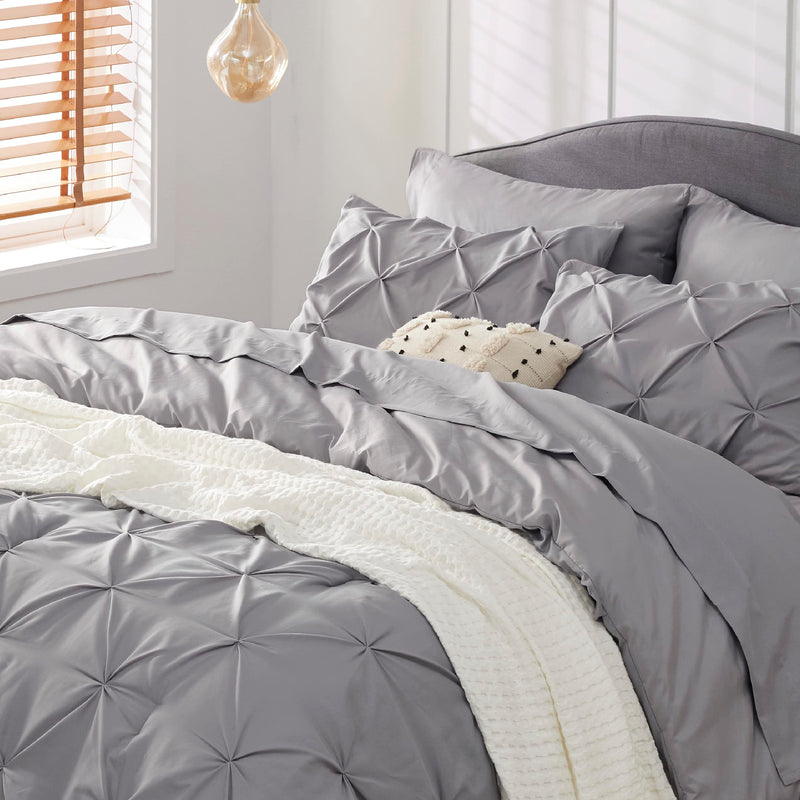 Queen Comforter Set - 7 Pieces Comforters Queen Size Grey, Pintuck Bedding Sets
