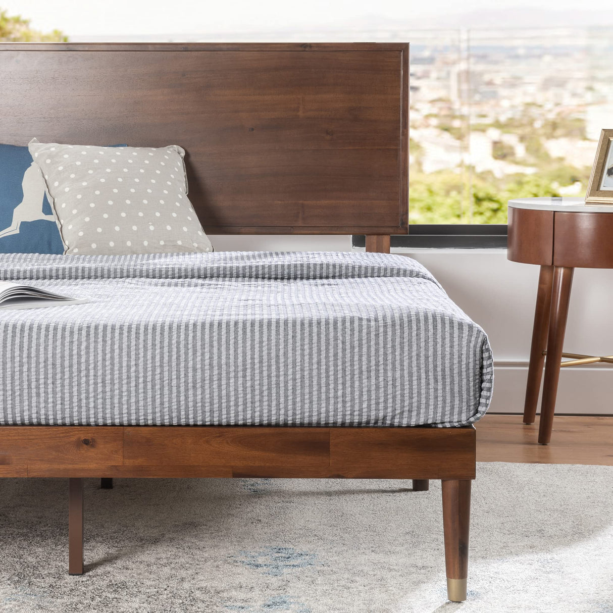 Raymond Wood Platform Bed Frame with Adjustable Wood Headboard