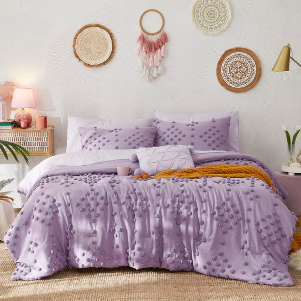Queen Comforter Set, Purple 8 Pieces Aesthetic Pom Comforter Sets, Twin Bed in a Bag