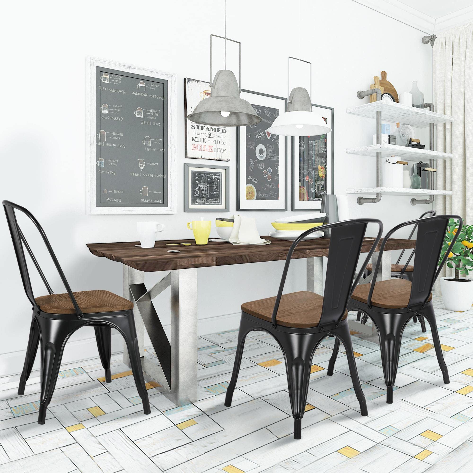 18 Inch Classic Iron Metal Dining Chair with Wood Top/Seat