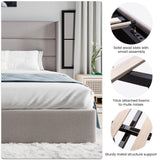 Lift Up Storage Bed/Modern Wingback Headboard/Upholstered Platform Bed Frame