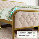 Full Size Bed Frame, Upholstered Bed Frame with Diamond Tufted Headboard