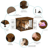 Dog Crate Furniture with Cushion, Wooden Dog Crate Table, Double-Doors Dog Furniture