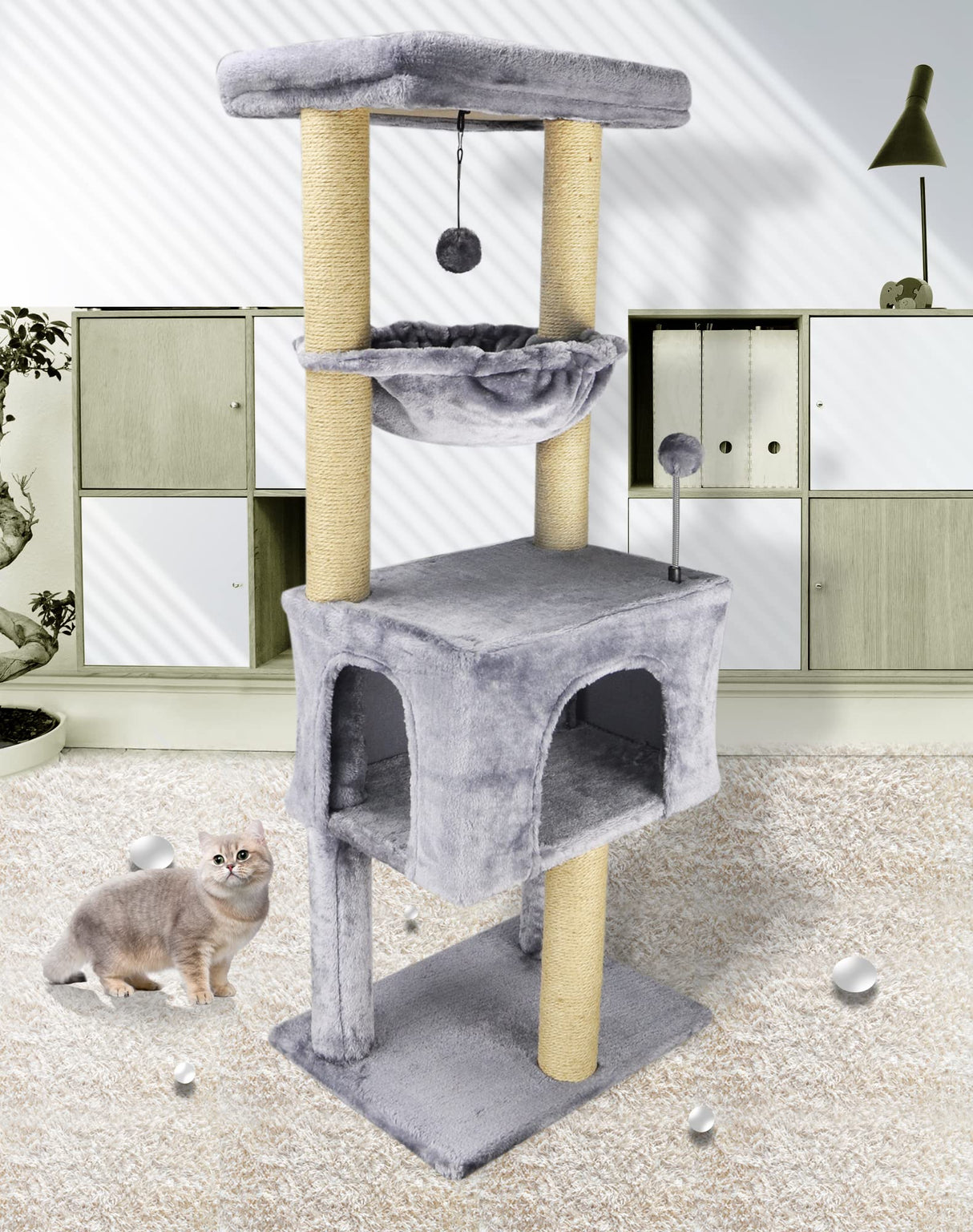 Fashion Design 43.3" Cat Trees with Cat Houses,Grey