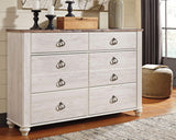 Willowton Coastal Cottage 6 Drawer Dresser with Faux Plank Top, Whitewash