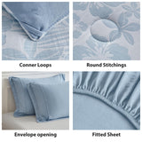 King Comforter Set, White Blue Floral Bedding Comforter Sets