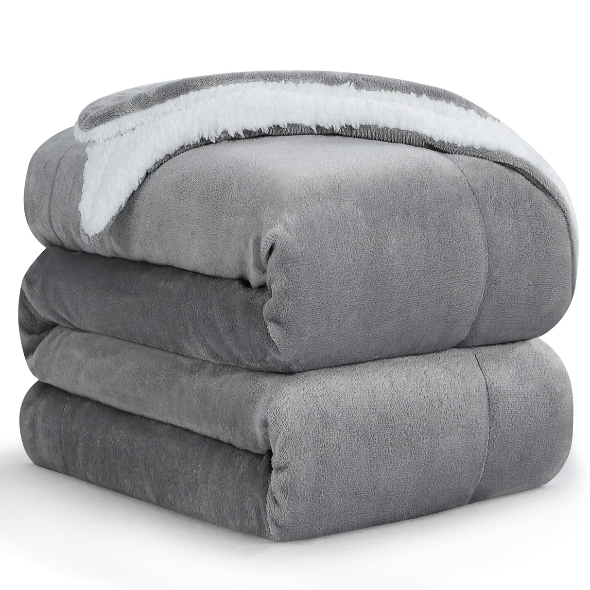 Warm Throw Blanket King - Thick Sherpa Flannel Reversible Blanket Grey for King Size