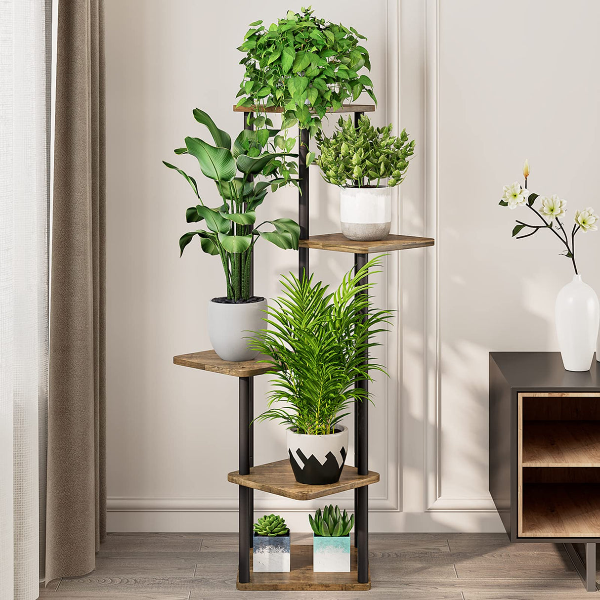 Plant Stand 5 Tier Indoor Metal Flower Shelf for Multiple Tall Flower Holders