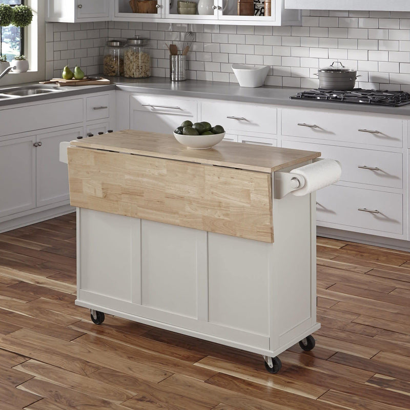 Mobile Kitchen Island Cart with Wood Drop Leaf Breakfast Bar, Off White,Soft White