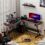 L Shaped Gaming Desk with Carbon Fiber Surface, Corner Computer Desk