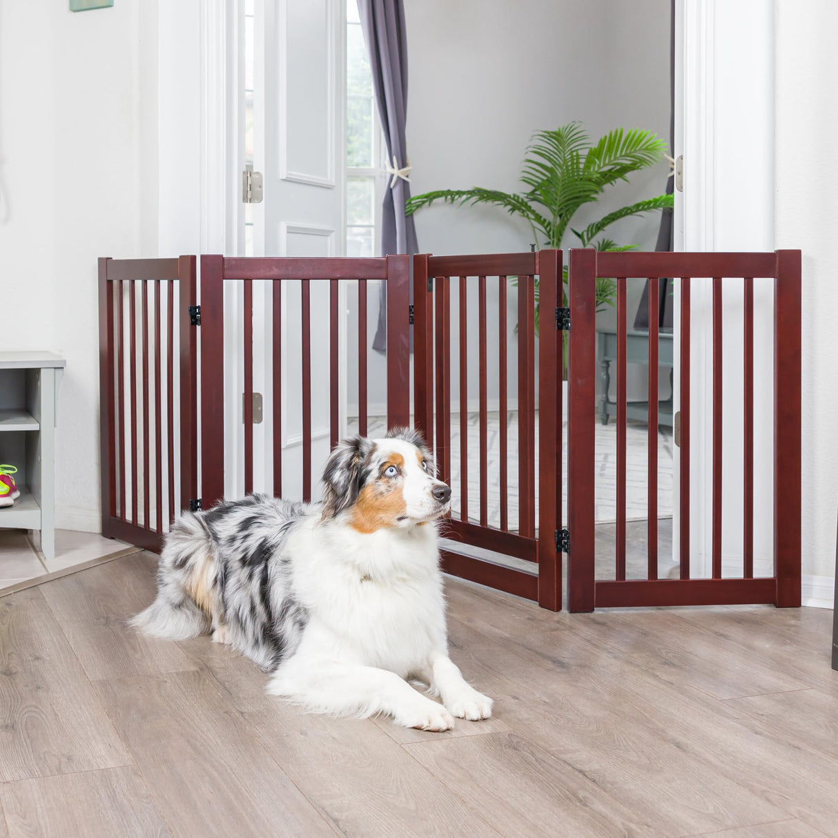 360 Configurable Dog Gate with Door – Indoor Freestanding Walk Through Wood Pet Gate