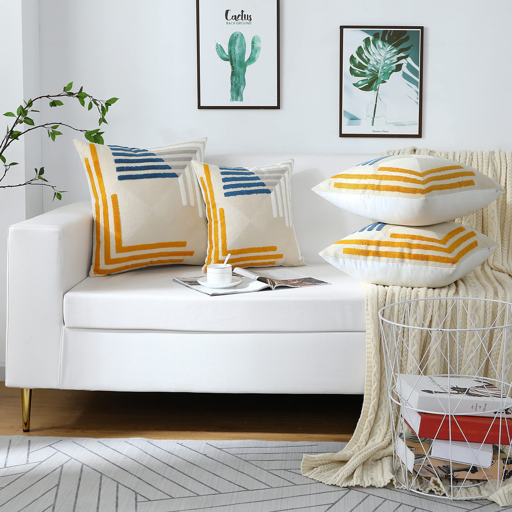 Boho Throw Pillow Covers 18x18 Set of 2 Neutral Accent