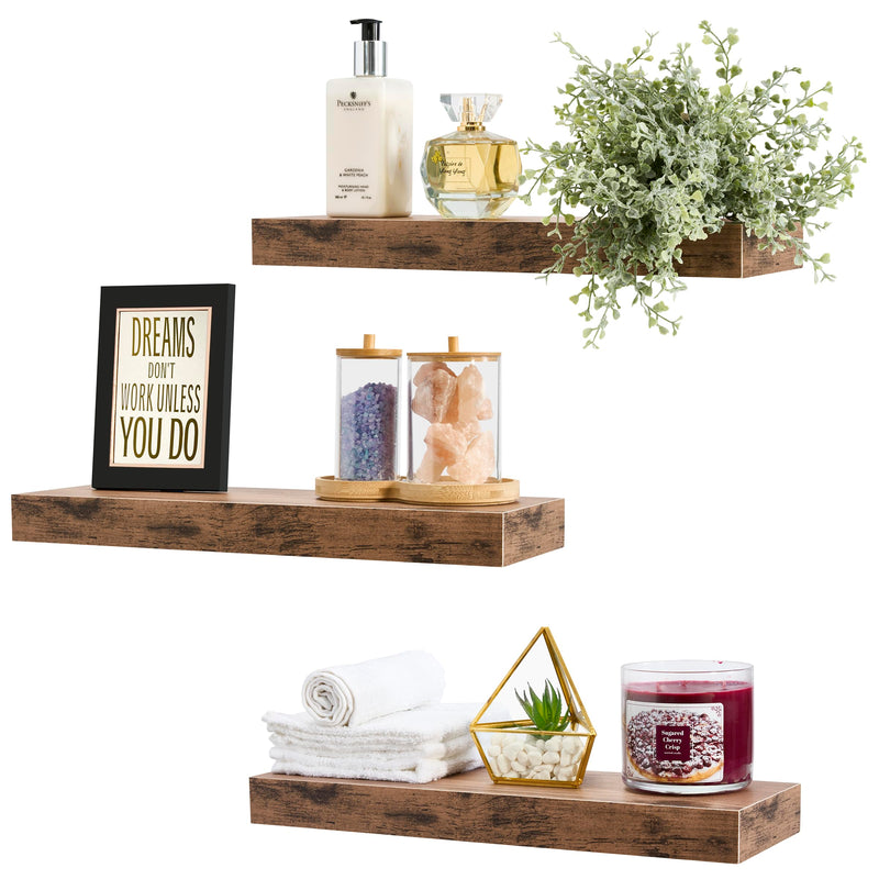 Floating Shelves for Wall - Set of 3 Rustic Wood Wall Shelves for Living Room, Kitchen