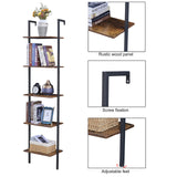 Industrial Bookcase, Ladder Shelf, 5-Tier Wood Wall Mounted Bookshelf