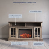 Traditional 58" Rustic TV Stand with 23" Electric Fireplace Heater