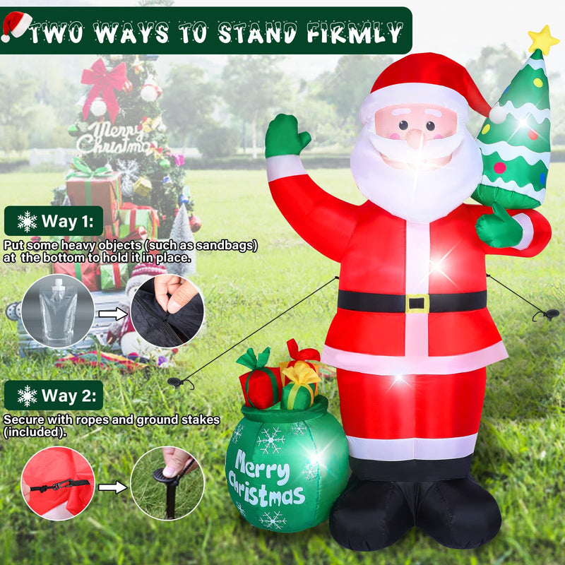 8 FT Christmas Inflatables Outdoor Decorations, Blow up Inflatable Santa Claus with LED