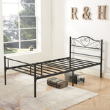 Metal Platform Bed Frame with Headboard & Footboard, Steel Slats Mattress Foundation