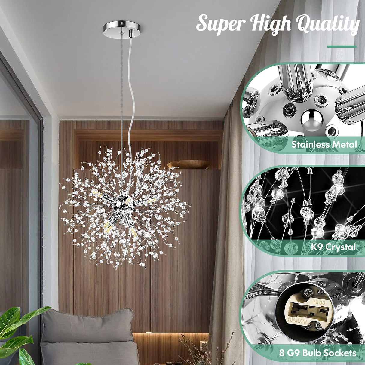 Modern Crystal Chandeliers Firework, Semi Flush Mount Ceiling Light Fixtures