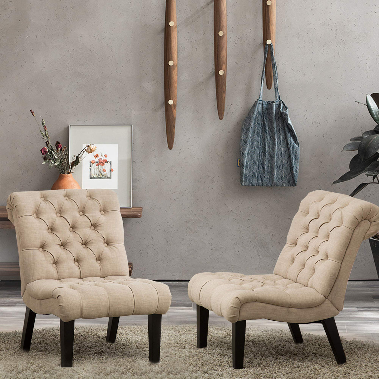 Living Room Chairs Set of 2 Modern Accent Chair, Upholstered Armless Chairs