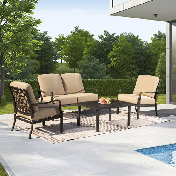 Conversation Set 4 Pieces, Metal Outdoor Patio Furniture with Coffee Table