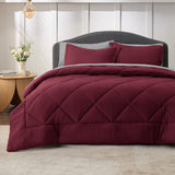 Burgundy Queen Comforter Set - 7 Pieces Reversible Queen Bed in a Bag Queen Bed Set