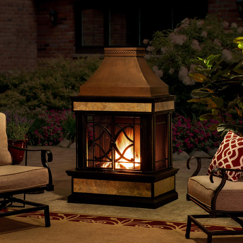 Outdoor Fireplace, Smith Collection Patio Wood Burning Steel Fireplace with Chimney