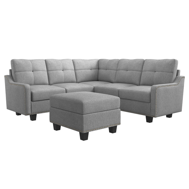 Convertible Sectional Sofa, L Shaped Couch with Storage Ottoman, Reversible 4 Seat Corner Sofa for Small Apartment,Light Grey
