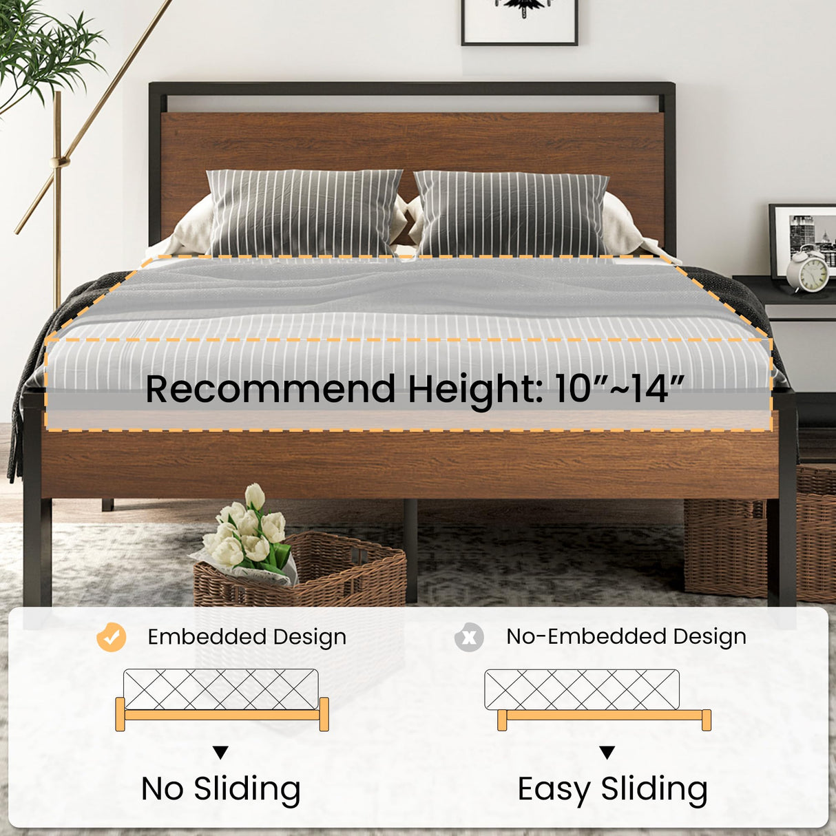 14 Inch Queen Size Metal Platform Bed Frame