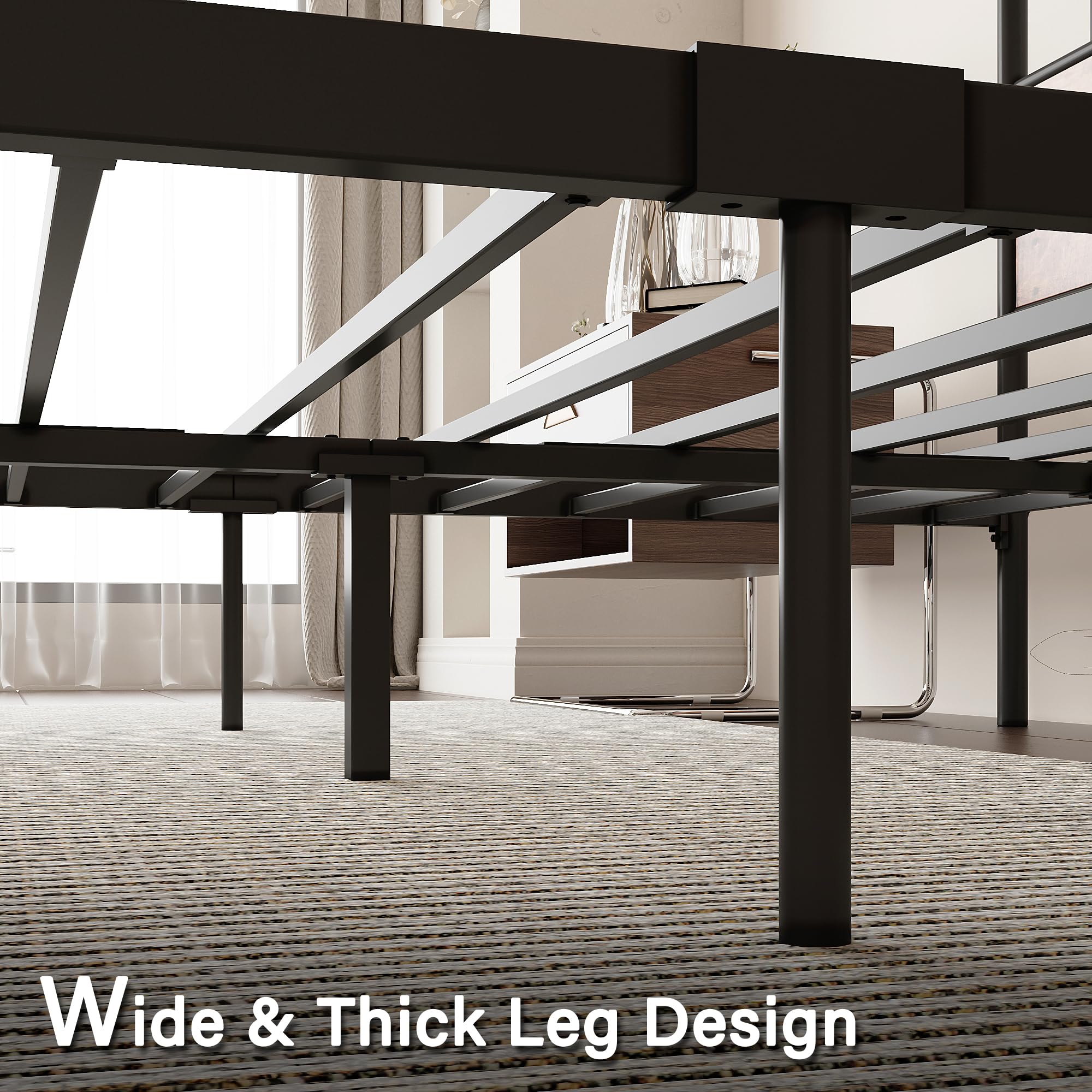 King Canopy Bed Frame with Wooden Headboard, King Size Bed Frame