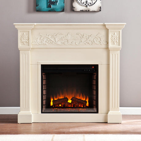 Calvert Electric Carved Floral Trim Fireplace