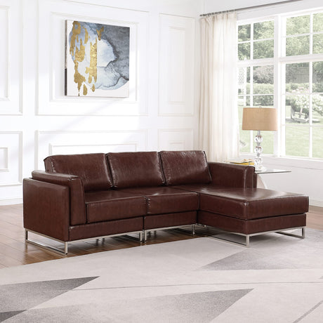 Luxury Sectional L-Shape Leather Sofa with Right Chaise, PU Leather Modern Solid Wood