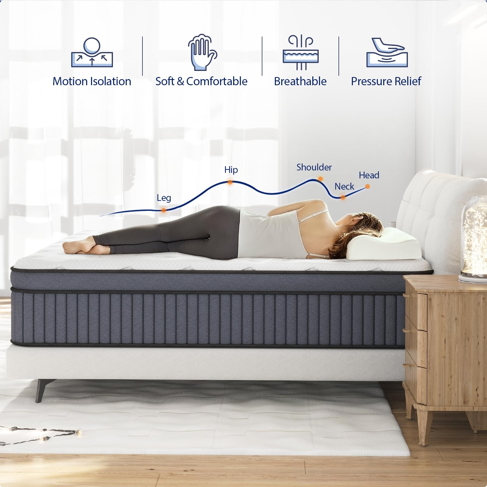 Queen Mattress, 10 Inch Hybrid Mattress in a Box