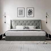 King Size Bed Frame with 4 Storage Drawers and Wingback Headboard