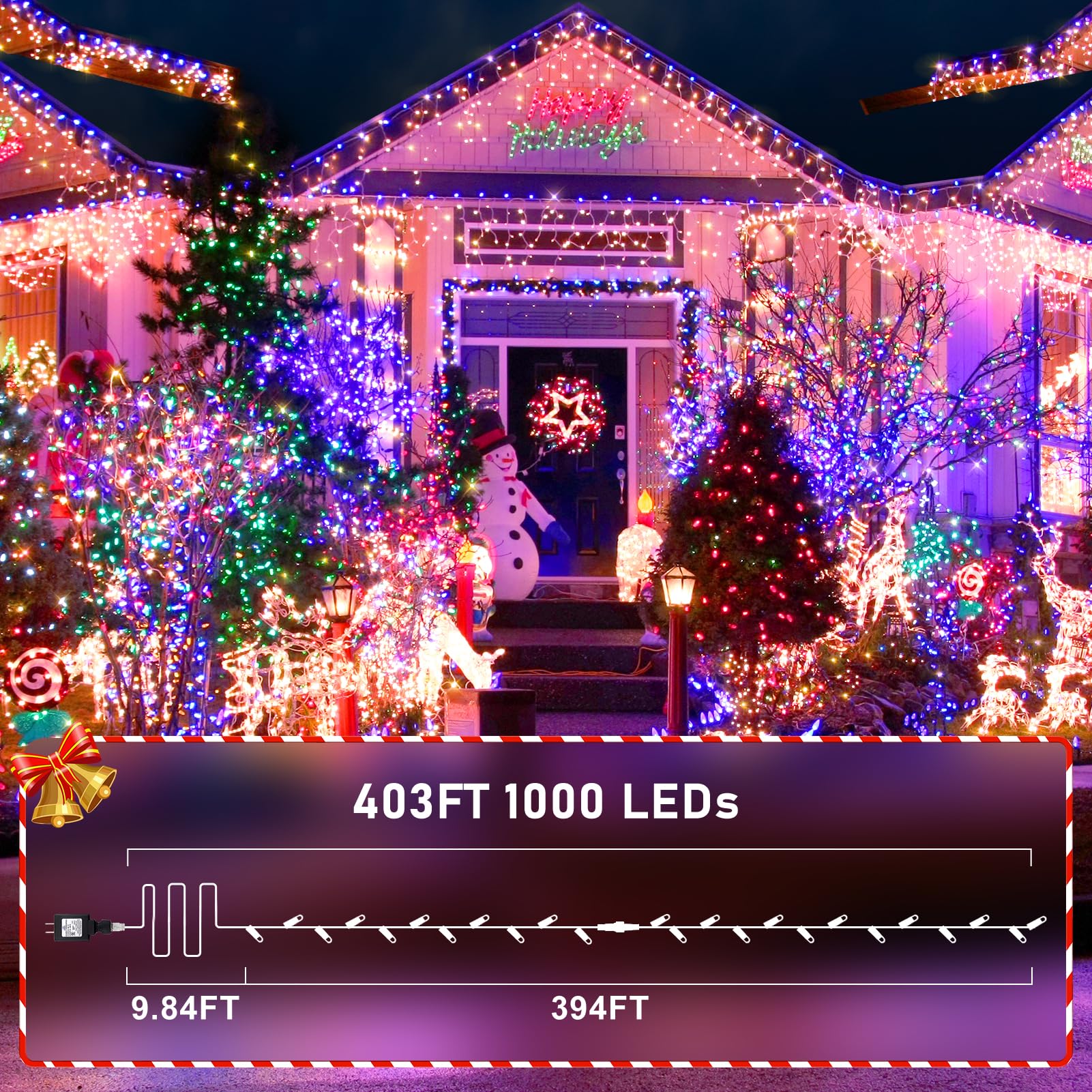 KNONEW 403ft 1000 LED String Lights Outdoor Christmas Lights 8 Modes & Timer