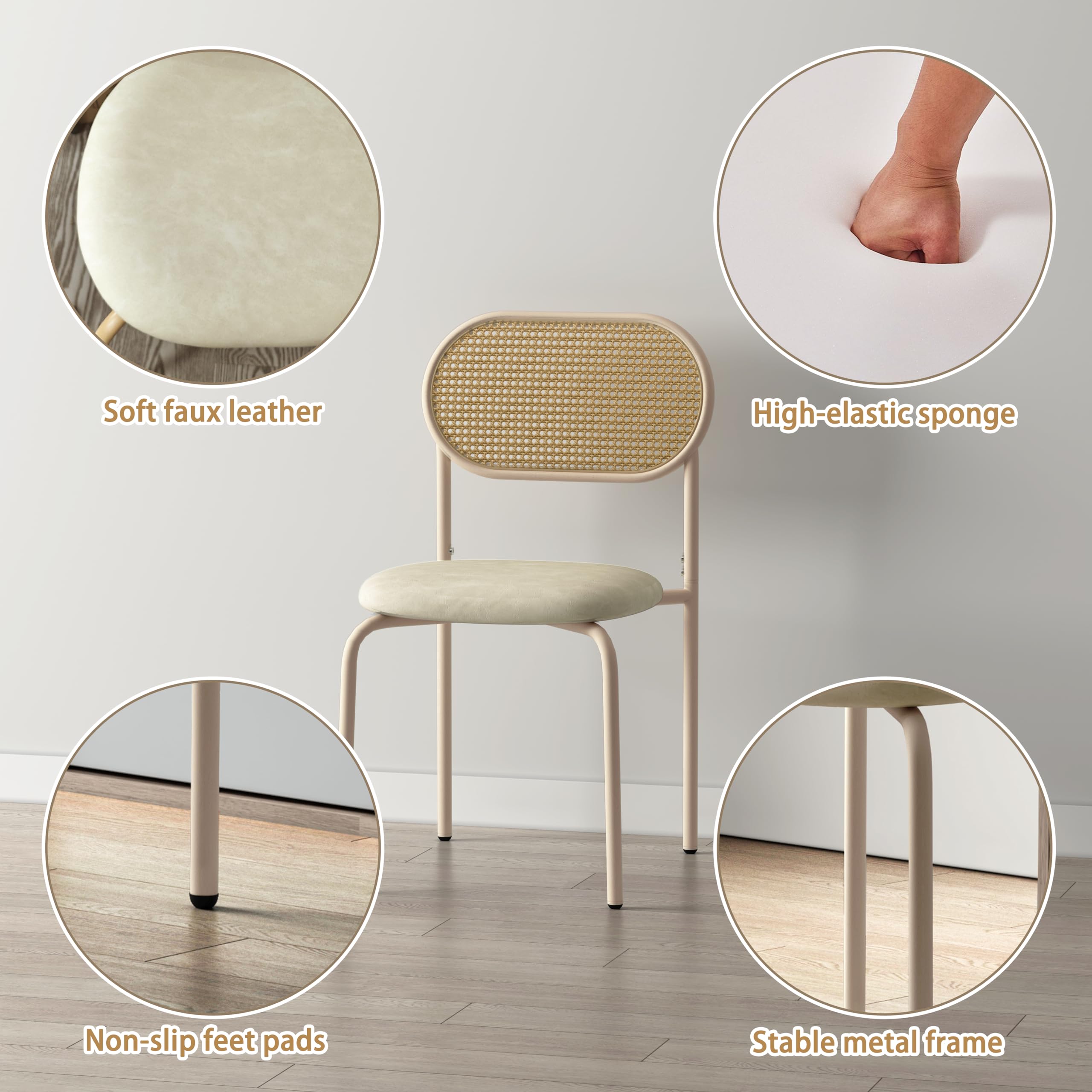 Dining Chairs Set of 4, Modern Rattan Back Chairs with Metal Legs