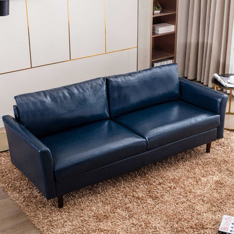 80'' Faux Leather Sofa Couch, Mid-Century Modern Sofa with Solid Wooden Frame