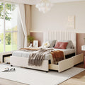 Full Size Upholstered Platform Bed with 4 Big Storage Drawers and Classic Linen Fabric