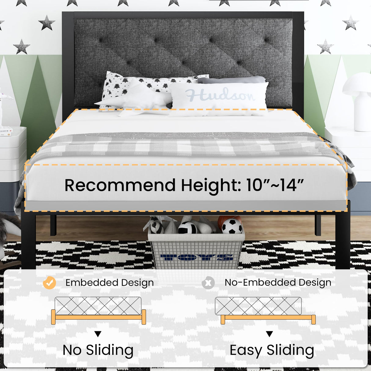 Twin Size Metal Platform Bed Frame,Fabric Upholstered Button Tufted Headboard