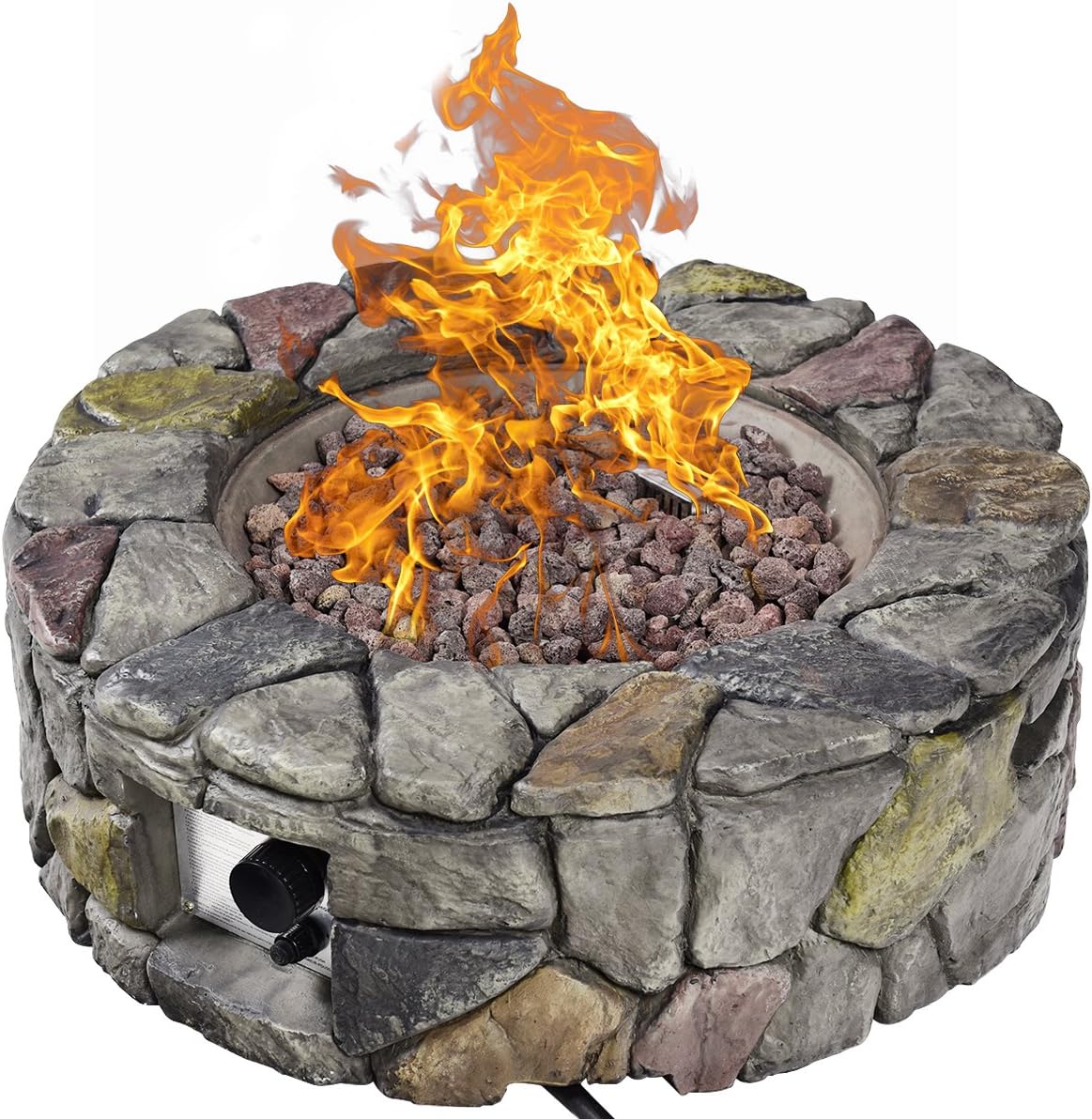 Gas Fire Pit, 28 Inch 40,000 BTU Propane Fire Outdoor w/Natural Stone