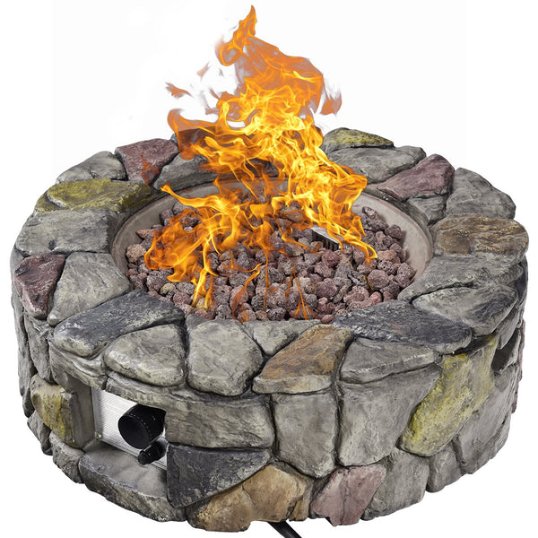 Gas Fire Pit, 28 Inch 40,000 BTU Propane Fire Pit Outdoor w/Natural Stone