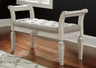 Realyn French Country Upholstered Tufted Accent Bench, Antique White