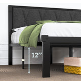 Queen Size Metal Bed Frame with Fabric Button Tufted Headboard, Platform Bed Frame